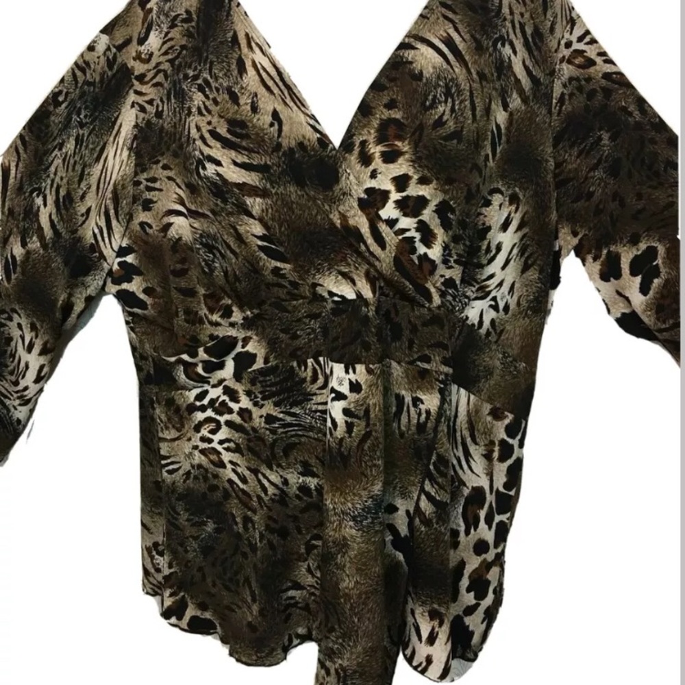 Women’s Plus Size V-Neck Leopard Print Blouse 3X